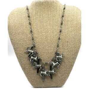 Vintage 90s  Pewter and Hematite Necklace -Carousel Ponies